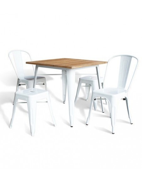 Mesa TOL:Mesa TOL, acero, blanca, madera, 80x80 cms