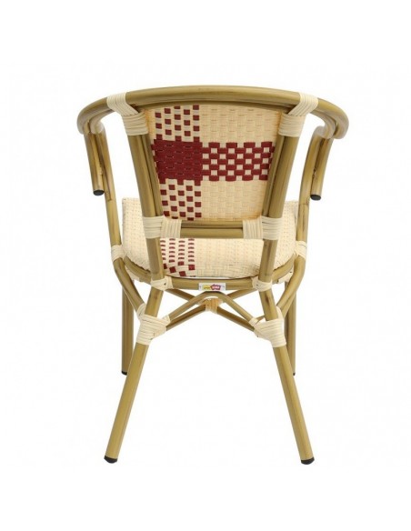 Sillón GARNIER, apilable, aluminio, ratán beige y rojo