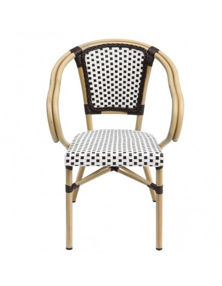 Sillón PARIS, apilable, aluminio, ratán blanco y marrón