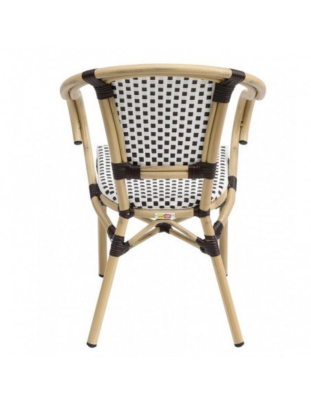 Sillón PARIS, apilable, aluminio, ratán blanco y marrón