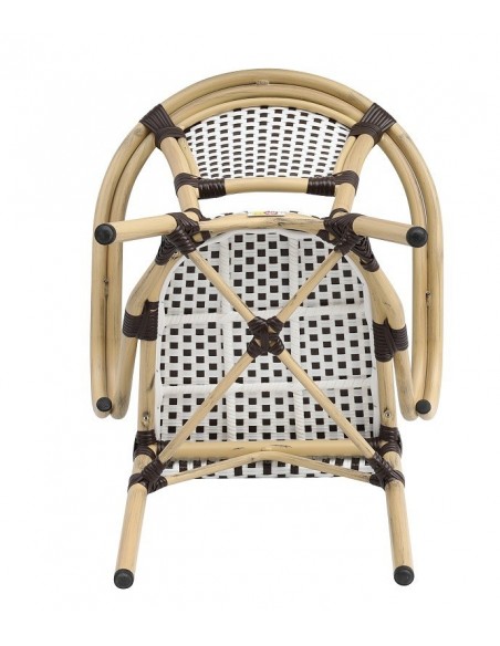 Sillón PARIS, apilable, aluminio, ratán blanco y marrón