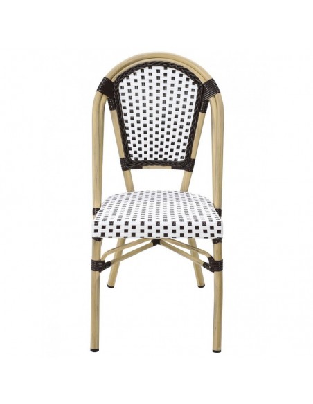 Silla PARIS, apilable, aluminio, ratán blanco y marrón