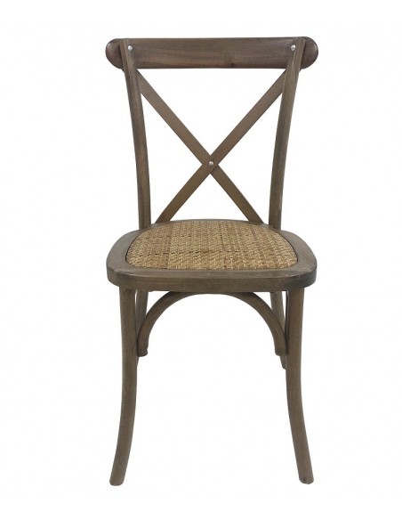 Silla CROSS, apilable, madera de haya, nogal vintage, asiento de ratán