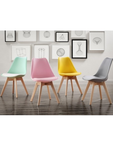 Silla TORRE 4P (HT), madera, polipropileno y cojín amarillo
