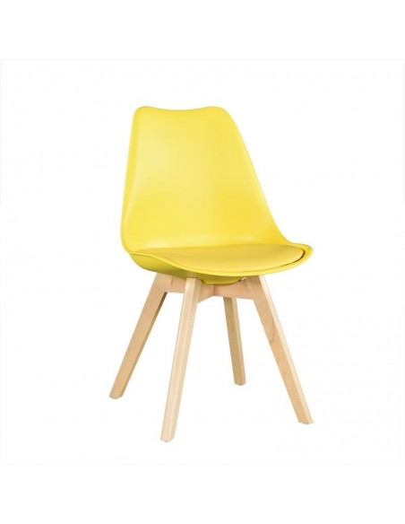 Silla TORRE 4P (HT), madera, polipropileno y cojín amarillo