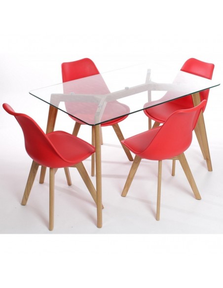 Silla TORRE 4P (SU), madera, polipropileno y cojín rojo