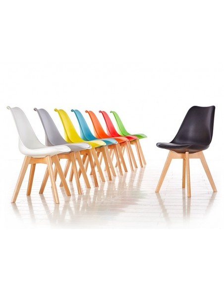 Silla TORRE 4P (SU), madera, polipropileno y cojín rojo