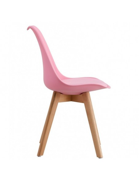 Silla TORRE 4P (SU), madera, polipropileno y cojín rosa