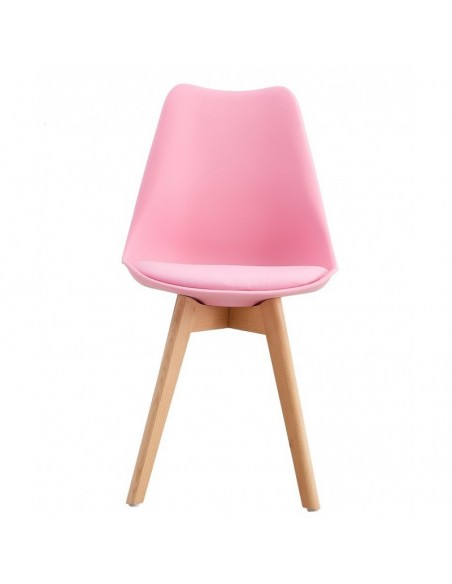 Silla TORRE 4P (SU), madera, polipropileno y cojín rosa
