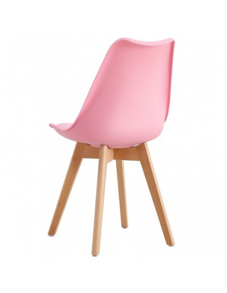 Silla TORRE 4P (SU), madera, polipropileno y cojín rosa