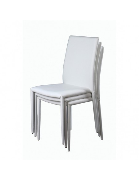 Silla ANNA, apilable, similpiel blanca