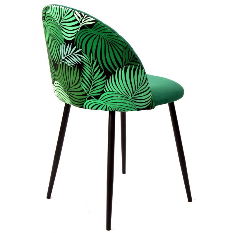 Silla FLORAL, metal, tapizado velvet verde con...