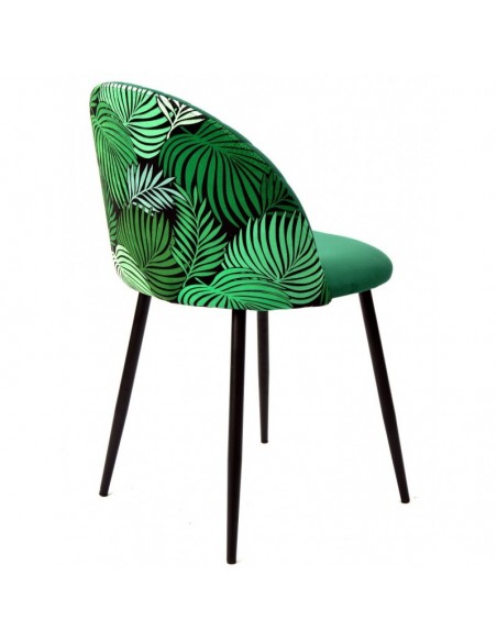 Silla FLORAL, metal, tapizado velvet verde con trasera floral a juego