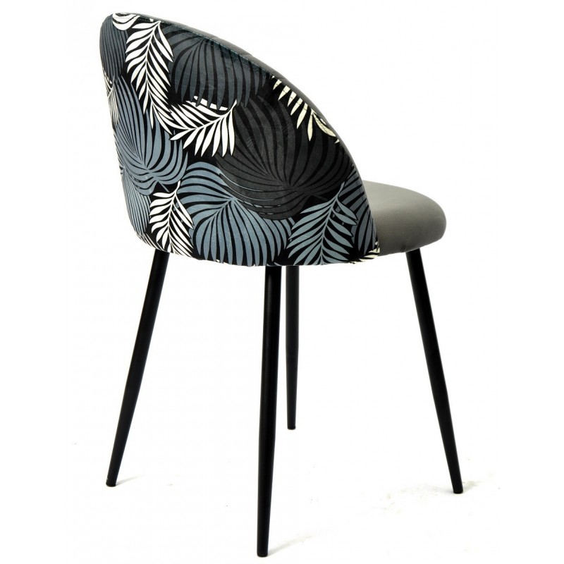 Silla FLORAL, metal, tapizado velvet gris con...