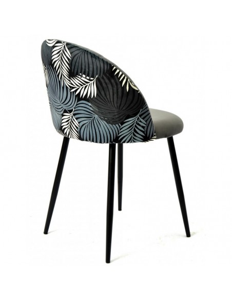 Silla FLORAL, metal, tapizado velvet gris con trasera floral a juego
