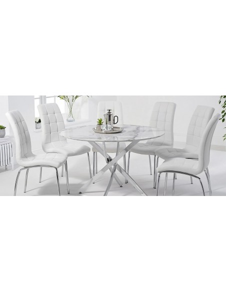 Silla AROA, cromada, similpiel blanca