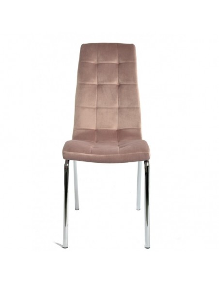 Silla AROA, cromada, tapizada velvet rosa