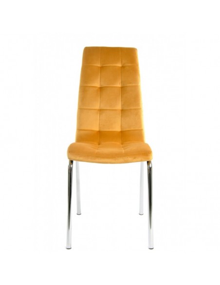 Silla AROA, cromada, tapizada velvet amarillo