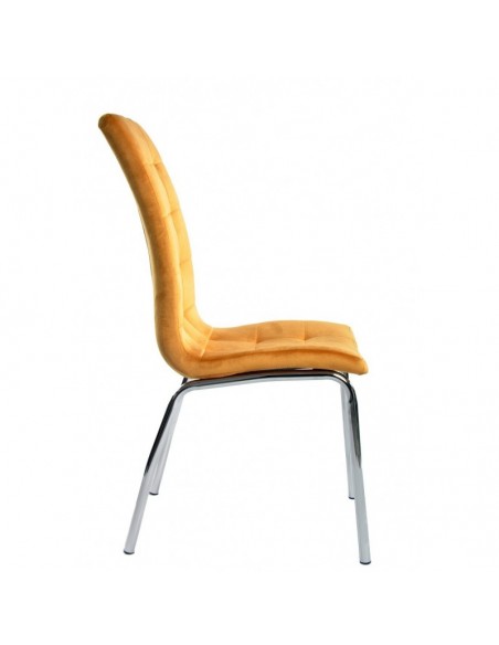 Silla AROA, cromada, tapizada velvet amarillo
