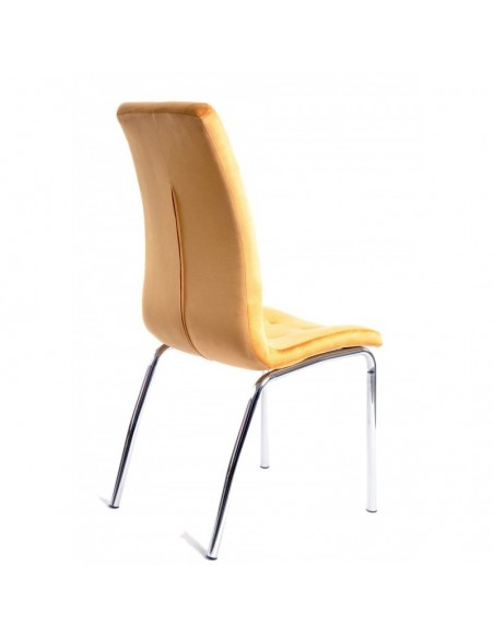 Silla AROA, cromada, tapizada velvet amarillo