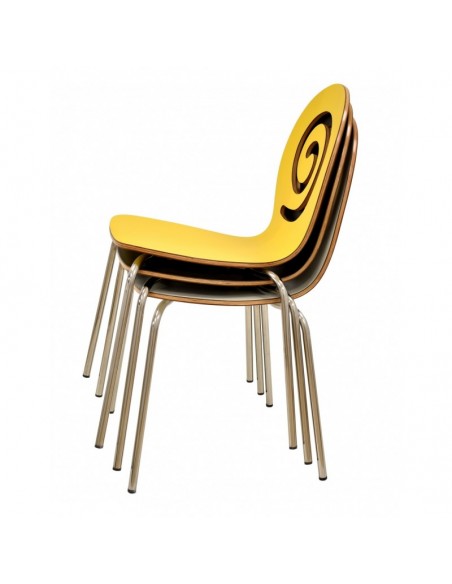 Silla PINSAPO, apilable, acero inoxidable, laminado amarillo