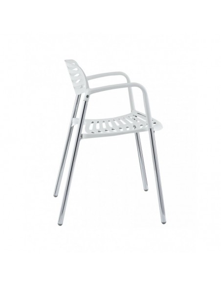 Sillón ALBENIZ, cromado, polipropileno blanco