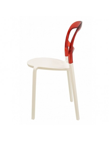 Silla FESTIVAL, polipropileno blanco, respaldo policarbonato rojo