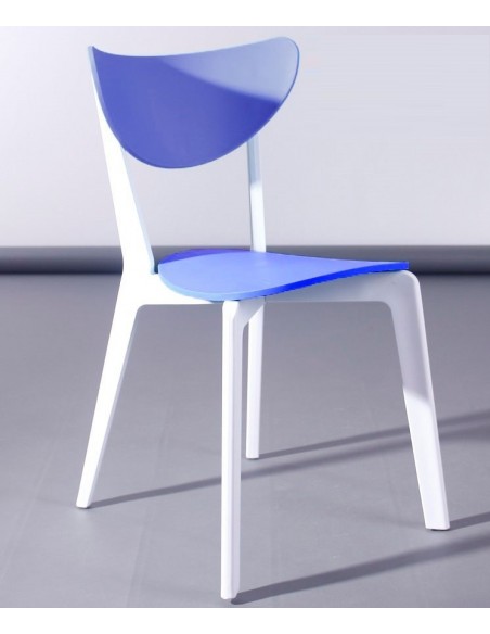 Silla LINA, apilable, polipropileno blanco y azul