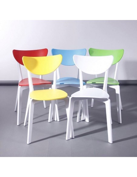 Silla LINA, apilable, polipropileno blanco y azul