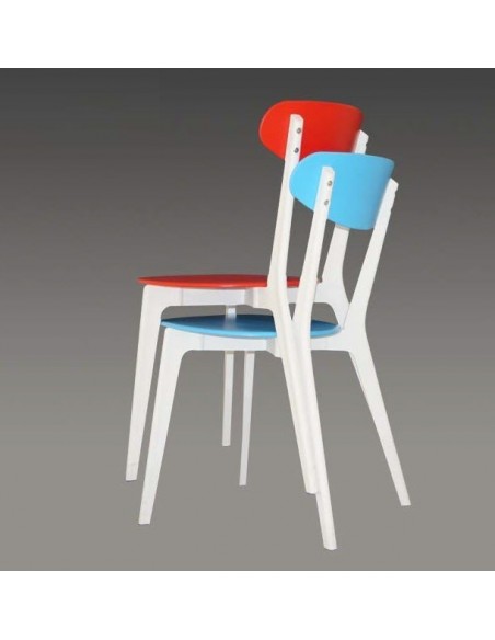 Silla LINA, apilable, polipropileno blanco y azul
