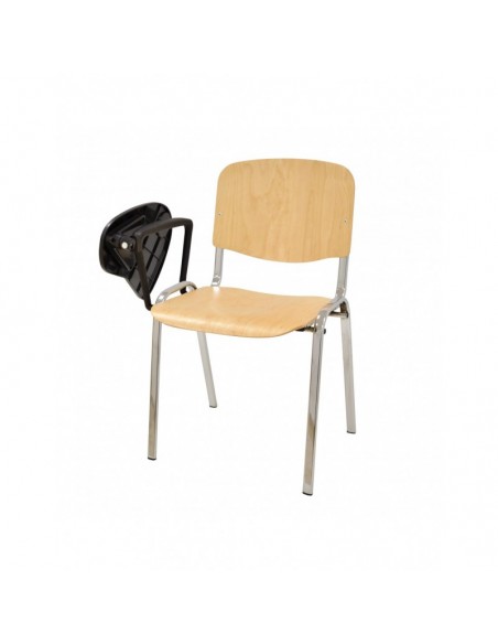 Silla NIZA NEW, chasis cromado, pala escritura, madera natural