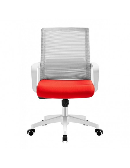Sillón de oficina CLIFFORD, blanco, malla gris, tejido rojo