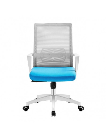 Sillón de oficina RISLEY, blanco, malla gris, tejido azul claro