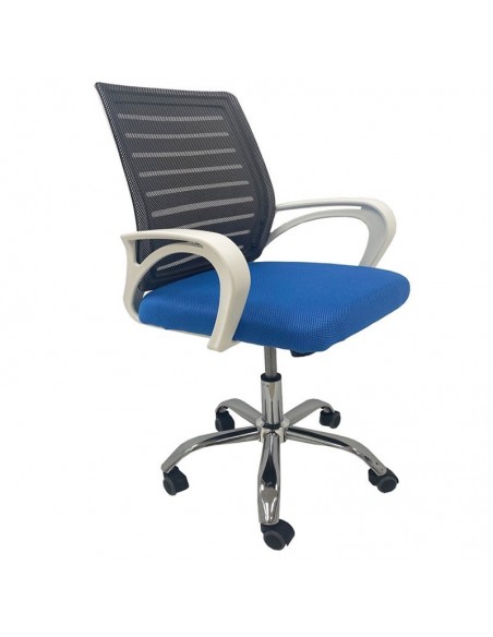 Sillón de oficina SUNSET, blanco, gas, basculante, malla negra, tejido azul