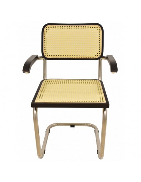 Sillón CES, acero inoxidable, lacado negro, rejilla beige