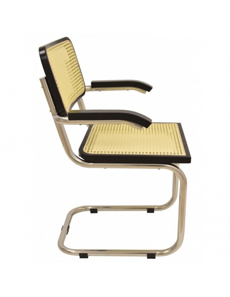 Sillón CES, acero inoxidable, lacado negro, rejilla beige