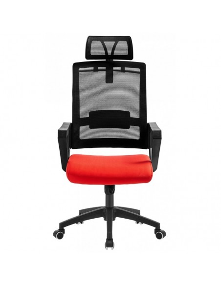 Sillón de oficina ASTON, negro, malla negra, tejido rojo