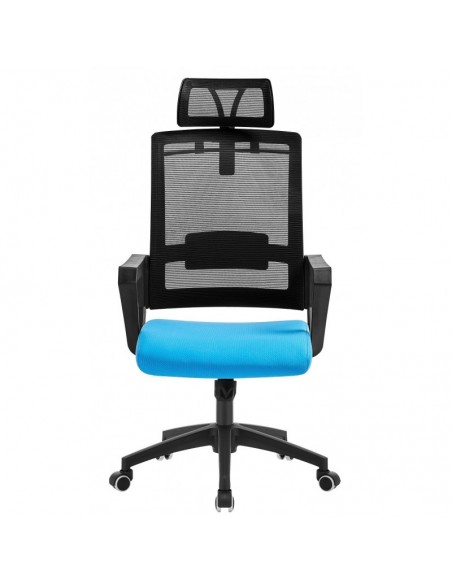 Sillón de oficina ASTON, negro, malla negra, tejido azul claro