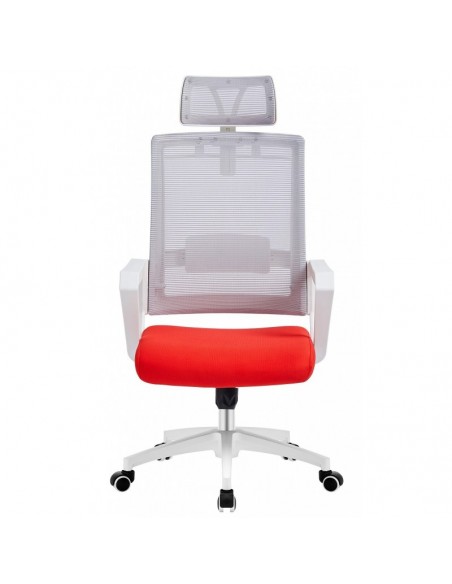 Sillón de oficina ASTON, blanco, malla gris, tejido rojo