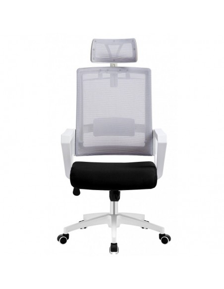 Sillón de oficina ASTON, blanco, malla gris, tejido negro