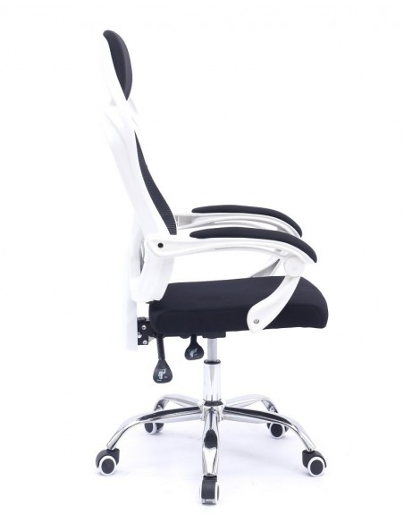 Sillón de oficina LINZ, blanco, alto, gas, sincro, malla y tejido negro