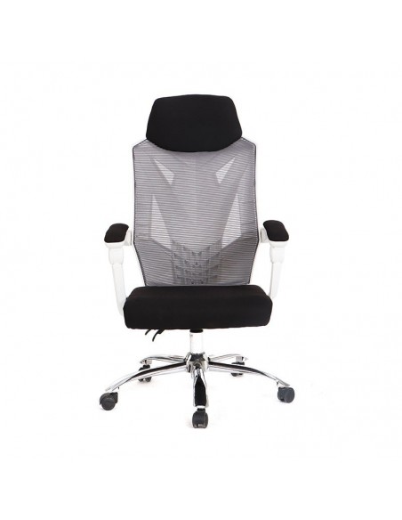 Sillón de oficina GRAZ, blanco, alto, gas, sincro, malla gris, tejido negro