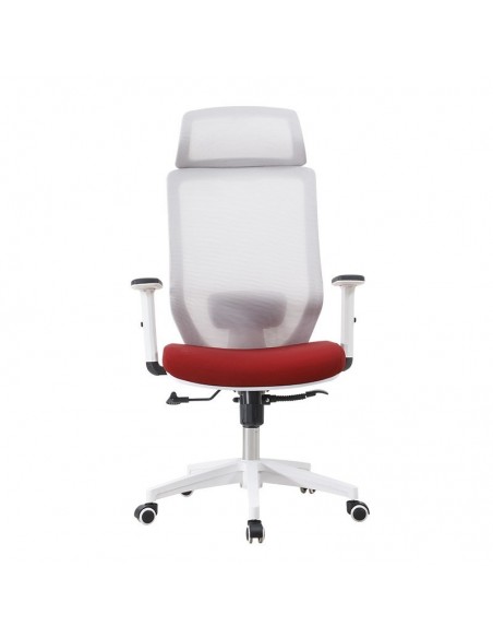 Sillón de oficina CLAYTON, blanco, malla gris, tejido rojo