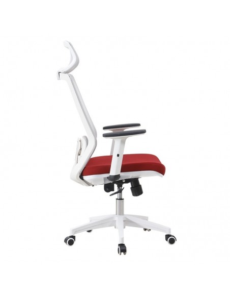 Sillón de oficina CLAYTON, blanco, malla gris, tejido rojo