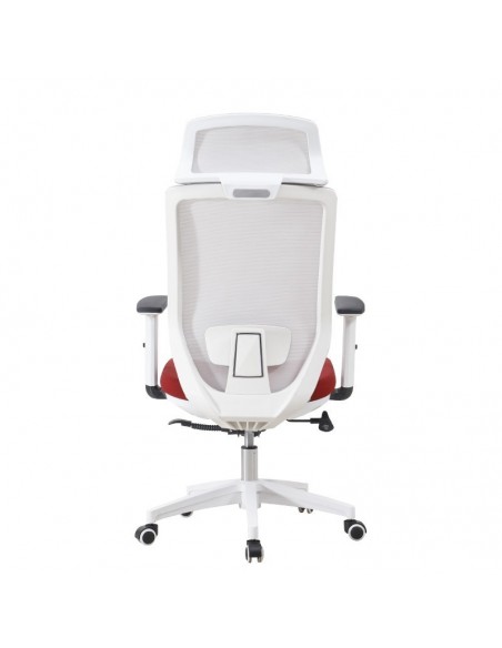 Sillón de oficina CLAYTON, blanco, malla gris, tejido rojo