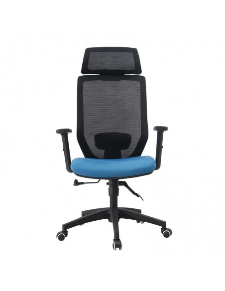 Sillón de oficina CLAYTON, negro, malla negra, tejido azul claro