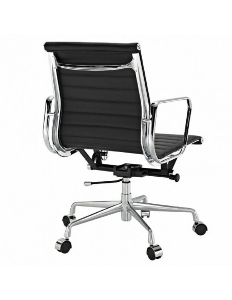 Sillón de oficina EA48M, giratorio, aluminio, piel negra