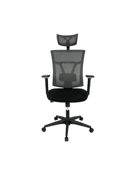 Sillón de oficina KABUL, ergonómico, basculante, malla gris, asiento tejido negro