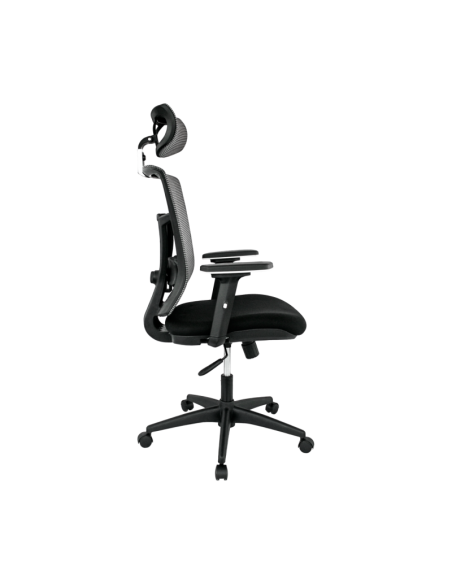 Sillón de oficina KABUL, ergonómico, basculante, malla gris, asiento tejido negro