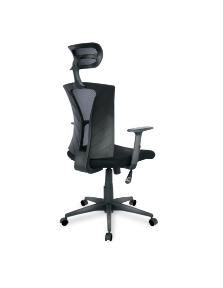 Sillón de oficina PRAGE, ergonómico, basculante, malla negra, asiento tejido negro